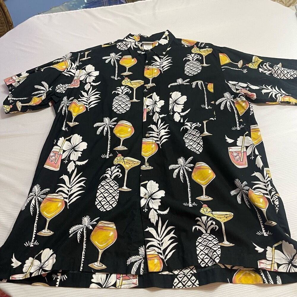 Peppermint Bay Black Hawaiian Short Sleeve Button Up Shirt Size XL